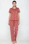 Zivame Knit Cotton Pyjama Set - Burnt Brick — thumbnail 4